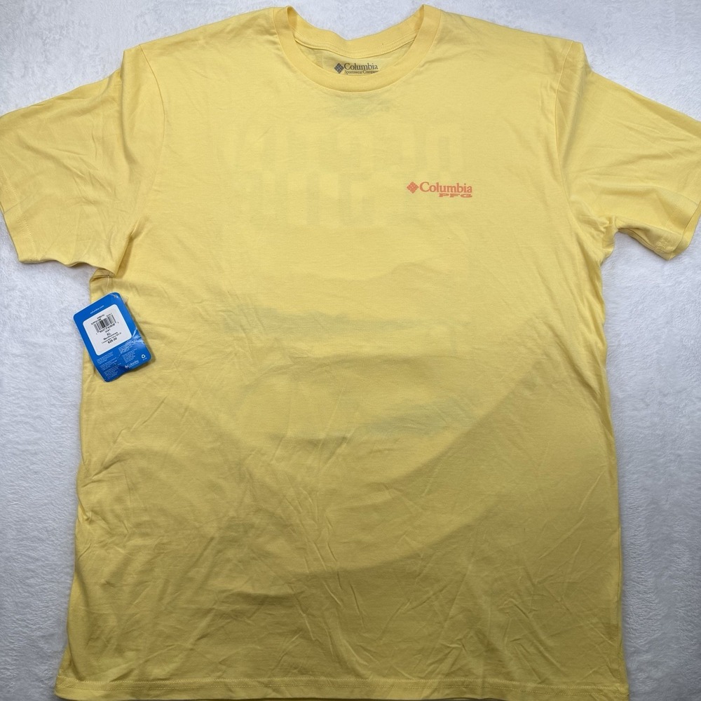 Columbia Cotton Regular Short Sleeve Tshirt Yellow with Destin Back Hit XL New